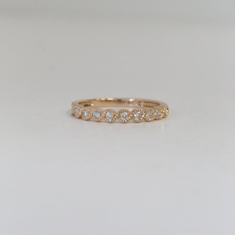 14K Rose Gold .18ctw Round Diamond Twisted Milgrain Stackable Band