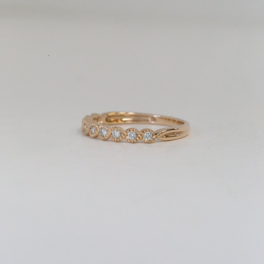 14K Rose Gold .18ctw Round Diamond Twisted Milgrain Stackable Band