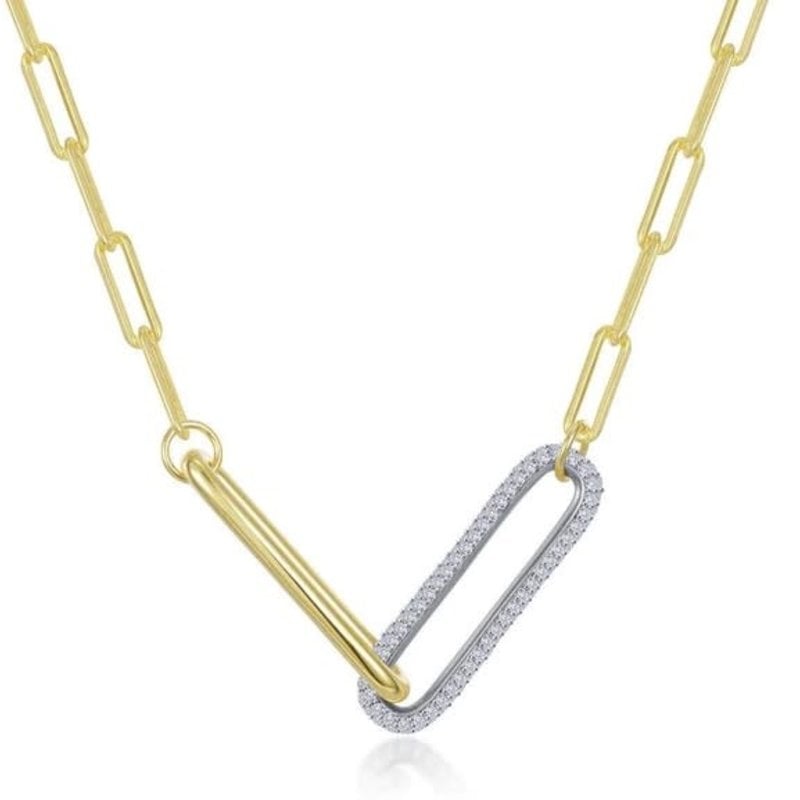 Lafonn Sterling Silver & 14k Yellow Gold Plated 1.41ctw Simulated Diamond Paperclip Necklace (20")