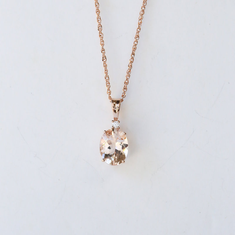 14K Rose Gold 1.56ctw Morganite & .03ctw Diamond Pendant on 18" Diamond Cut Cable Chain