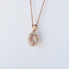 14K Rose Gold .99ctw Morganite & .15ctw Diamond Halo Pendant 20"