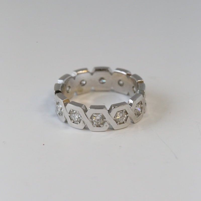 14K White Gold 3/4ctw Round Diamond G/SI2 Honey Hex Ring (Size 6)
