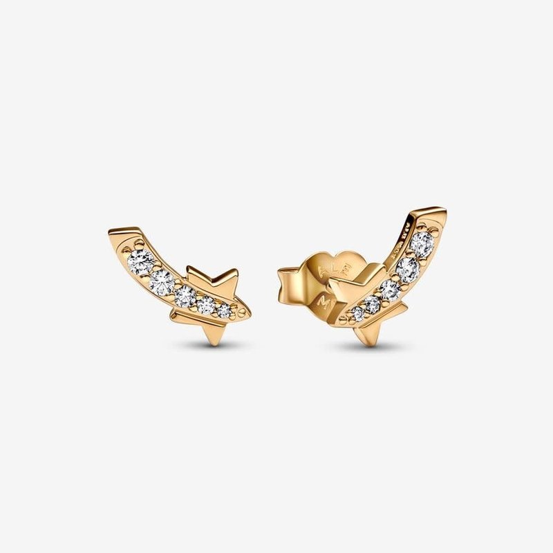 Pandora PANDORA Earrings, Shooting Star Pavé Stud, 14k Gold & CZ