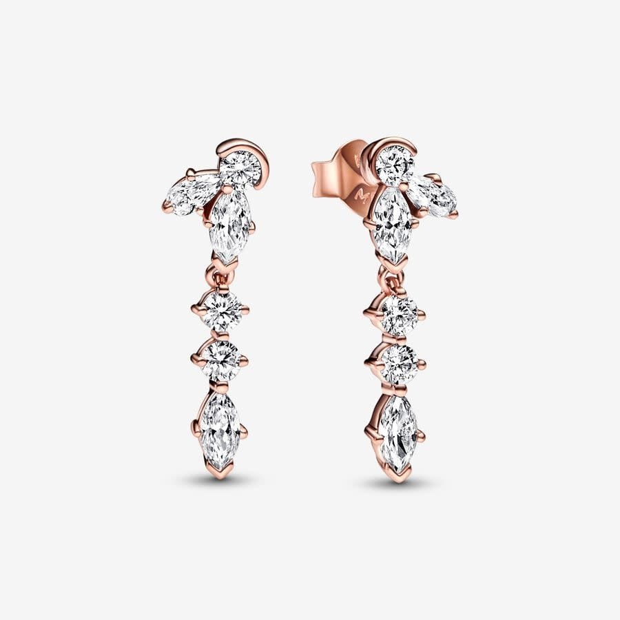 PANDORA Earrings, Sparkling Herbarium Cluster Drop, 14k Rose Gold