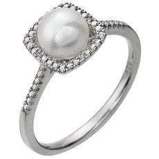 American Jewelry Sterling Silver June Birthstone Ring (Freshwater Pearl & .01ctw Dia)