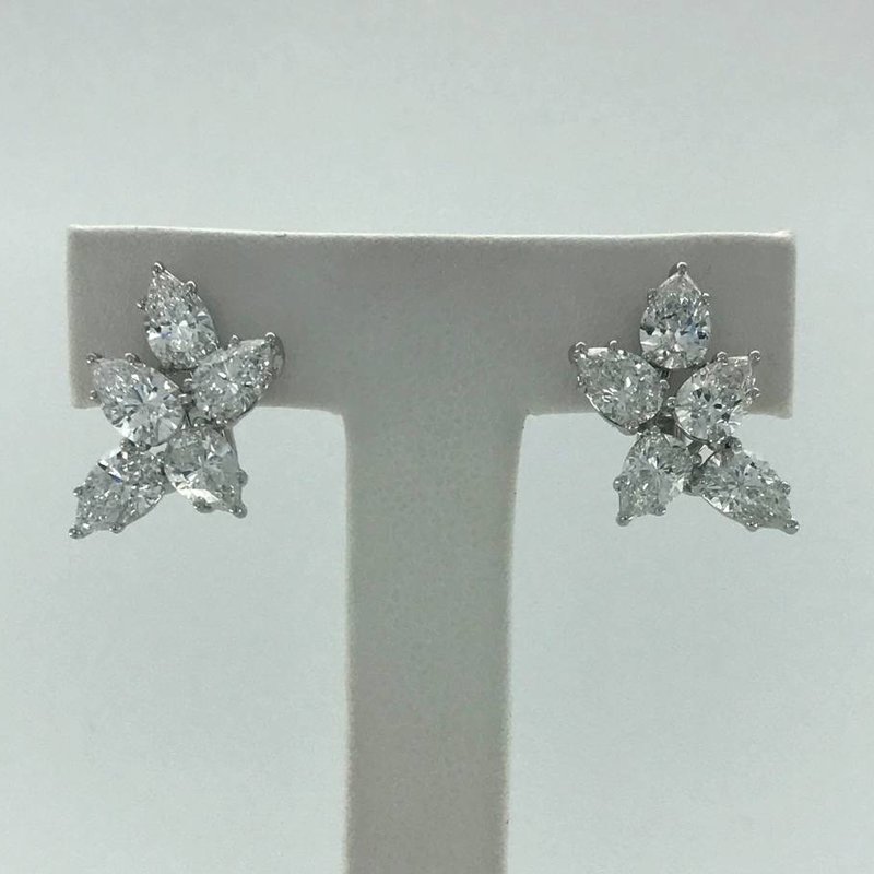 18k White Gold 5.46ctw Diamond Pear Cluster Leverback Earrings