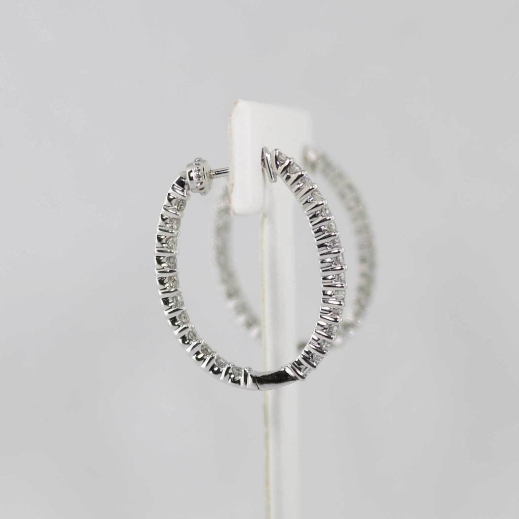 14K White Gold Inside Outside Hoop Earrings with 1ctw Diamonds