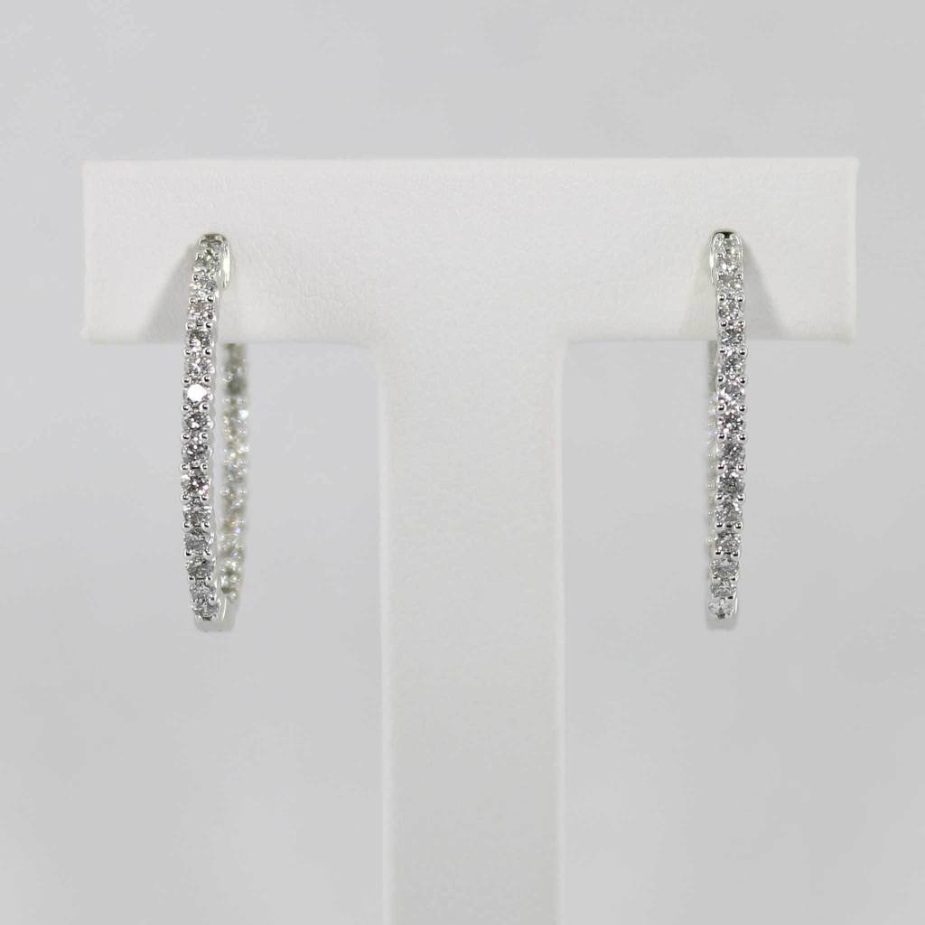 14K White Gold Inside Outside Hoop Earrings with 1ctw Diamonds