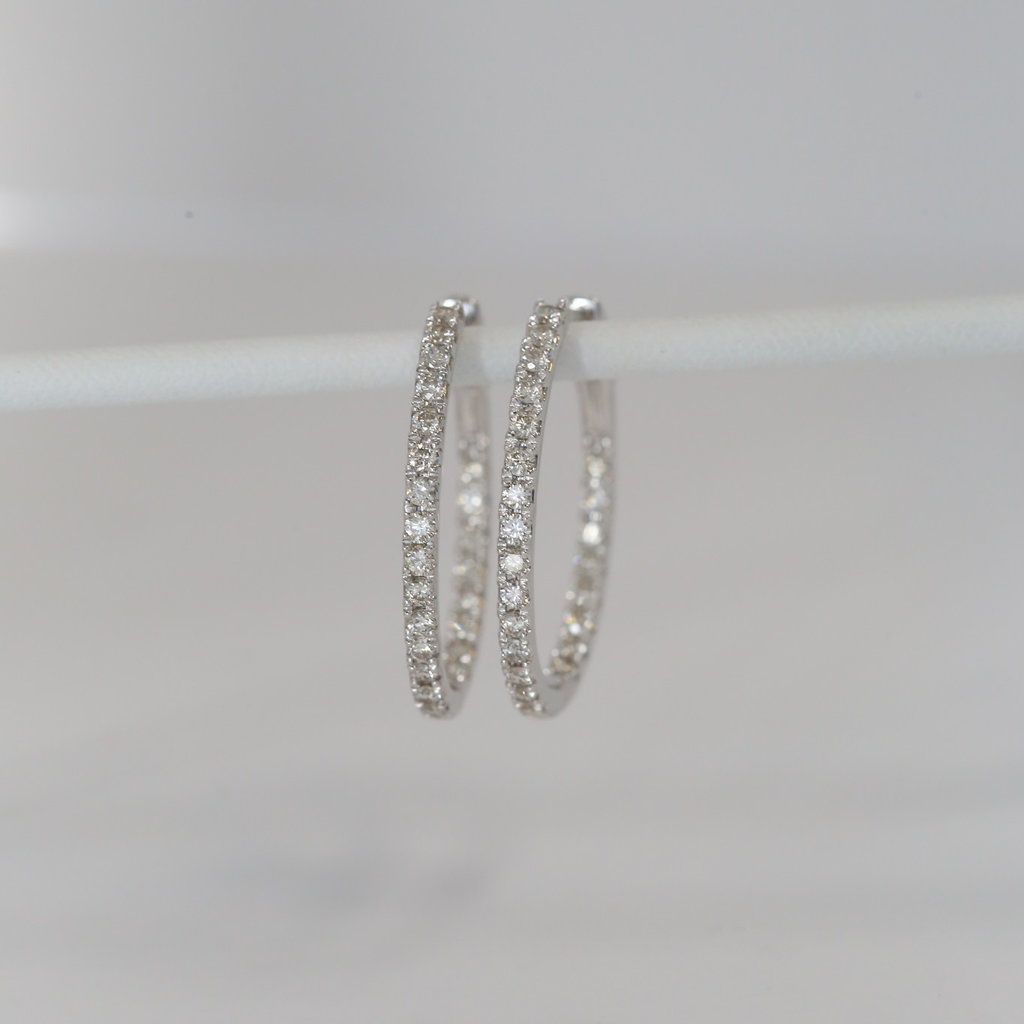 American Jewelry 10k White Gold 1ctw Diamond Oval Inside Out Hoop Earrings