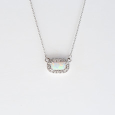 American Jewelry Baguette Gemstone & Diamond Halo Necklace