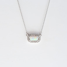 American Jewelry Baguette Gemstone & Diamond Halo Necklace