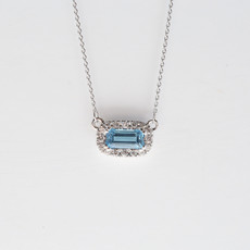 American Jewelry Baguette Gemstone & Diamond Halo Necklace
