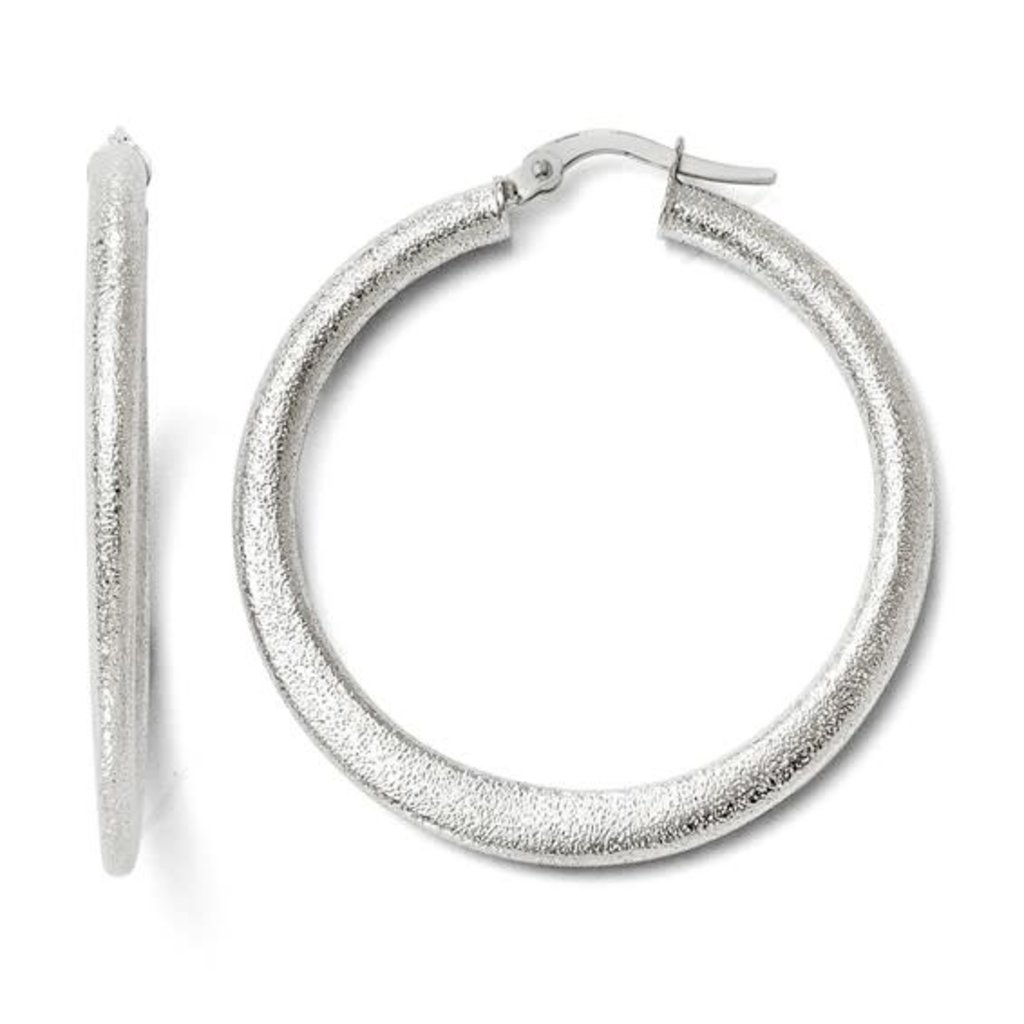 American Jewelry 10k White Gold Sand Blast Texture Hoop Earrings (35mm)