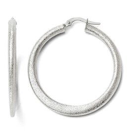 American Jewelry 10k White Gold Sand Blast Texture Hoop Earrings (35mm)