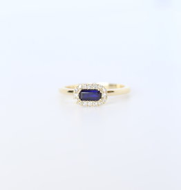 10K Yellow Gold .11ctw Diamond Halo and .36ct Blue Sapphire Baguette Ring (Size 7)