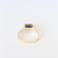 10K Yellow Gold .11ctw Diamond Halo and .36ct Blue Sapphire Baguette Ring (Size 7)