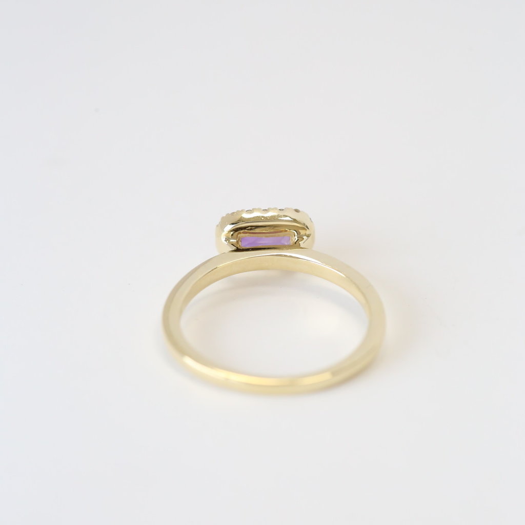 10K Yellow Gold .12ctw Diamond Halo and .36ctw Amethyst Baguette Ring (Size 7)