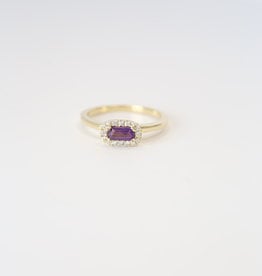 10K Yellow Gold .12ctw Diamond Halo and .36ctw Amethyst Baguette Ring (Size 7)