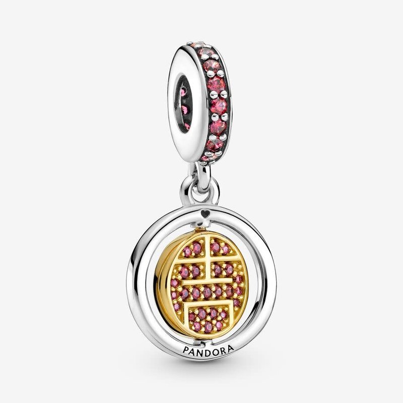 Pandora PANDORA Charm, Spinning Lucky Dangle - 14k Gold Plated & Red CZ