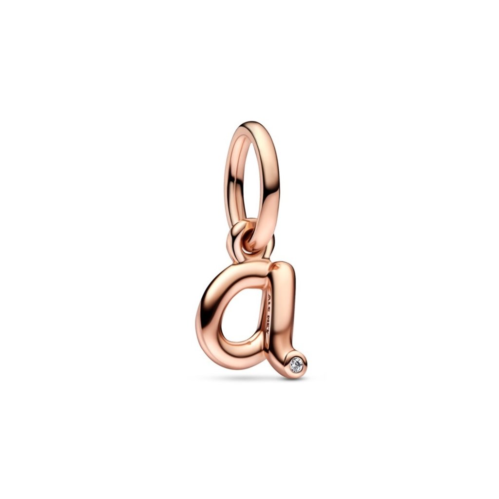 Pandora PANDORA Charm, Letter A Script Alphabet Dangle, 14k Rose Gold Plated & Clear CZ