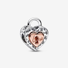 Pandora PANDORA Charm, Two-tone Padlock Splittable Heart, 14k Rose Gold Plated