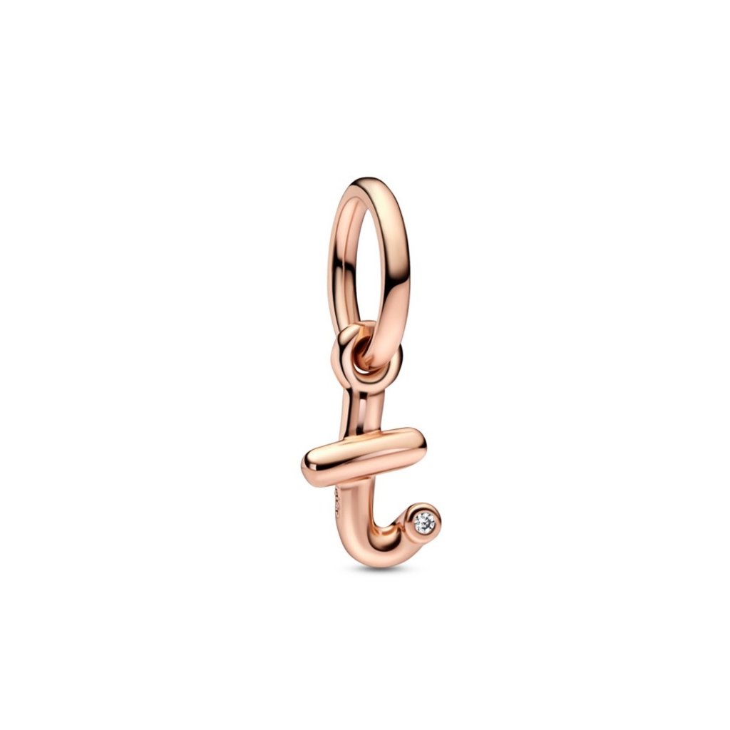 Pandora PANDORA Charm, Letter T Script Alphabet Dangle, 14k Rose Gold Plated & Clear CZ