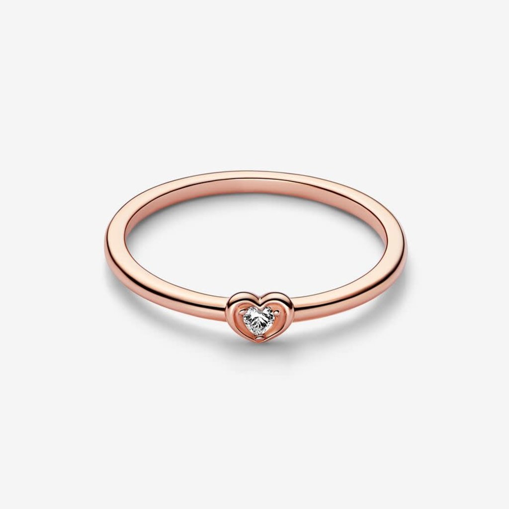 Pandora PANDORA Ring,  Radiant Heart Ring, 14k Rose Gold Plated & Clear CZ - Size 48