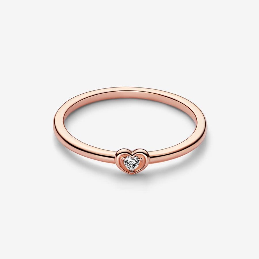 Pandora PANDORA Ring, Radiant Heart Ring, 14k Rose Gold Plated & Clear CZ -  Size 56