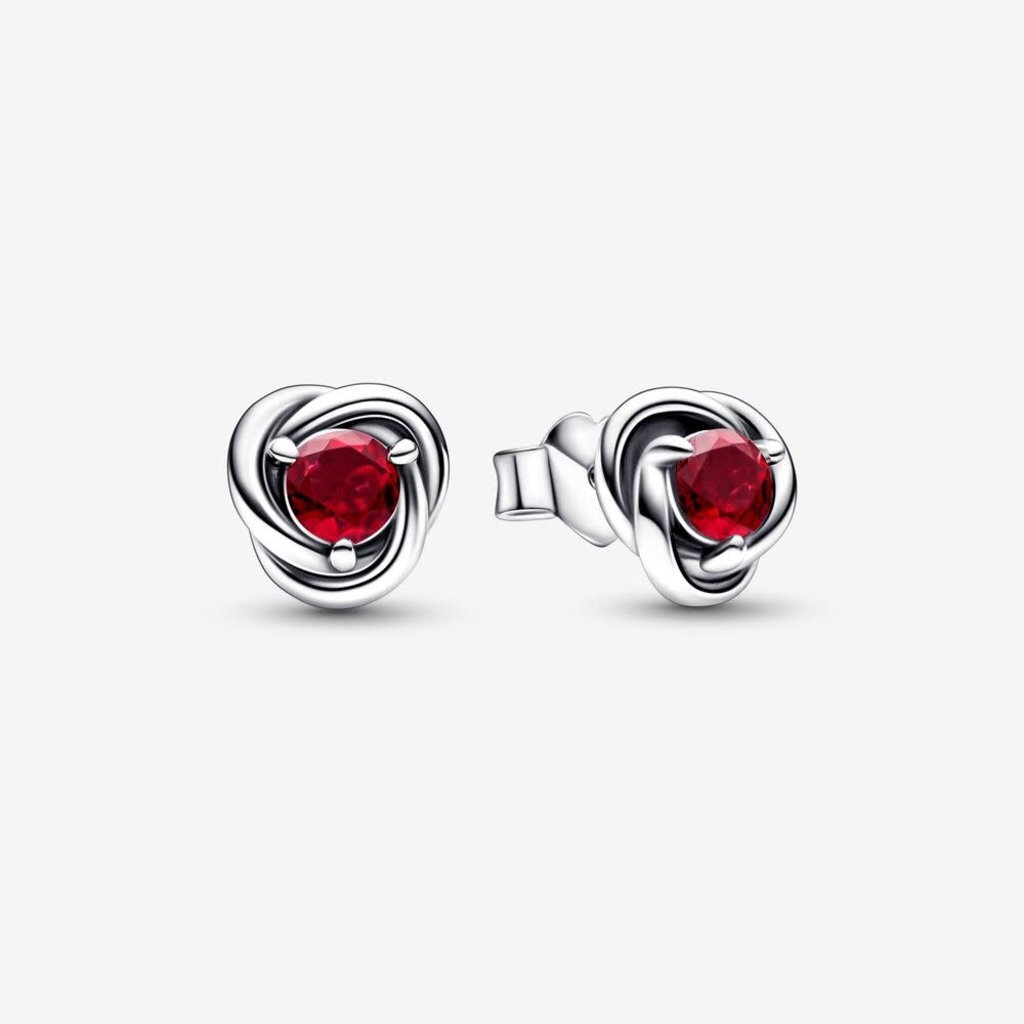 Pandora PANDORA Earrings, July Birthstone Eternity Circle Stud, Red CZ