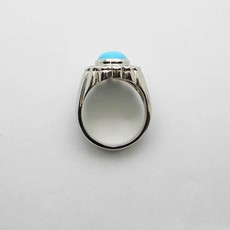 American Jewelry 14K White Gold Custom Gents Ring with Turquoise Center & 1.16ctw Round Brilliant Diamonds