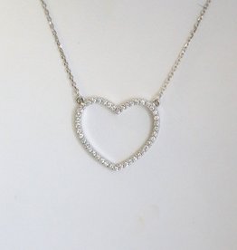 American Jewelry 14k White Gold 1/4ctw Diamond Open Heart Necklace
