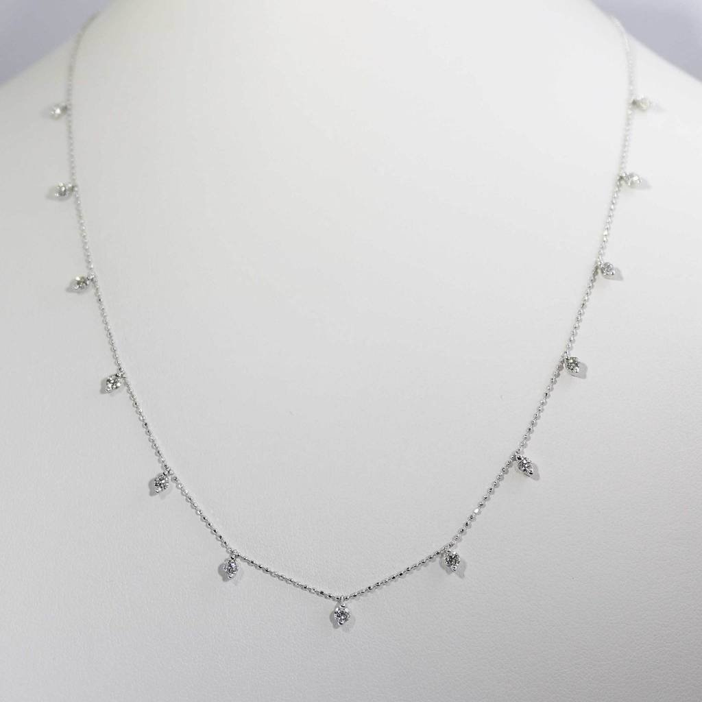 14K White Gold Adjustable Necklace with .85ctw Round Brilliant Diamonds