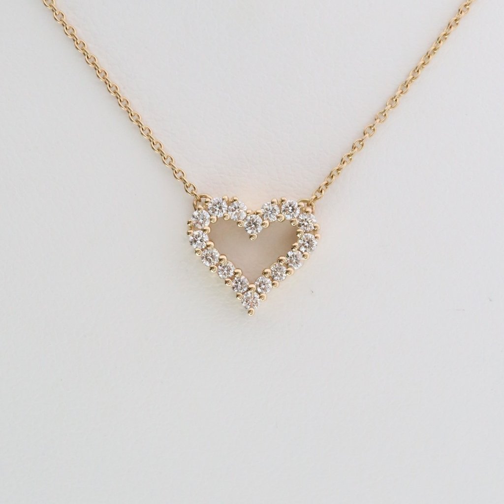 American Jewelry 14k Yellow Gold 1/4ctw Diamond Petite Open Heart Necklace
