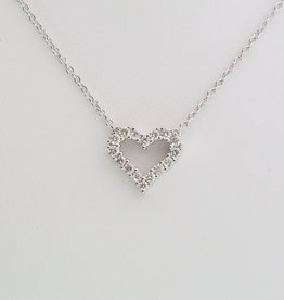 American Jewelry 14k White Gold 1/4ctw Diamond Petite Open Heart Necklace