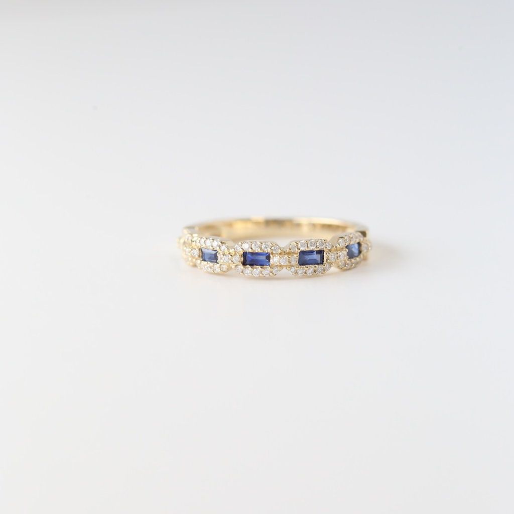 14k Yellow Gold .22ctw Round Diamond and .39ctw Sapphire Stackable Band