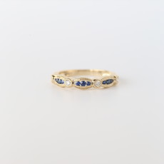 14k Yellow Gold .14ctw Diamond and .24ctw Sapphire Milgrain Stackable Band