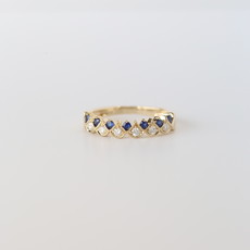 14k Yellow Gold .16ctw Diamonds and .25ctw Blue Sapphire Milgrain Band