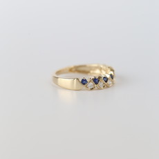 14k Yellow Gold .16ctw Diamonds and .25ctw Blue Sapphire Milgrain Band