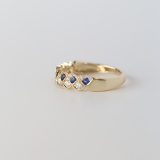 14k Yellow Gold .16ctw Diamonds and .25ctw Blue Sapphire Milgrain Band