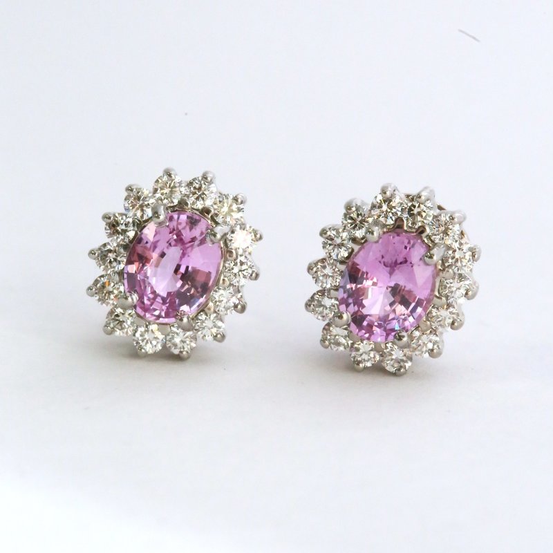 American Jewelry 14k 2.56ctw Pink Sapphire .85ctw Diamond Oval Halo Stud Earrings