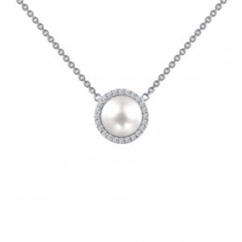 Lafonn Lafonn Sterling Silver .24ctw Simulated Diamond & Freshwater Pearl Halo Necklace (18")