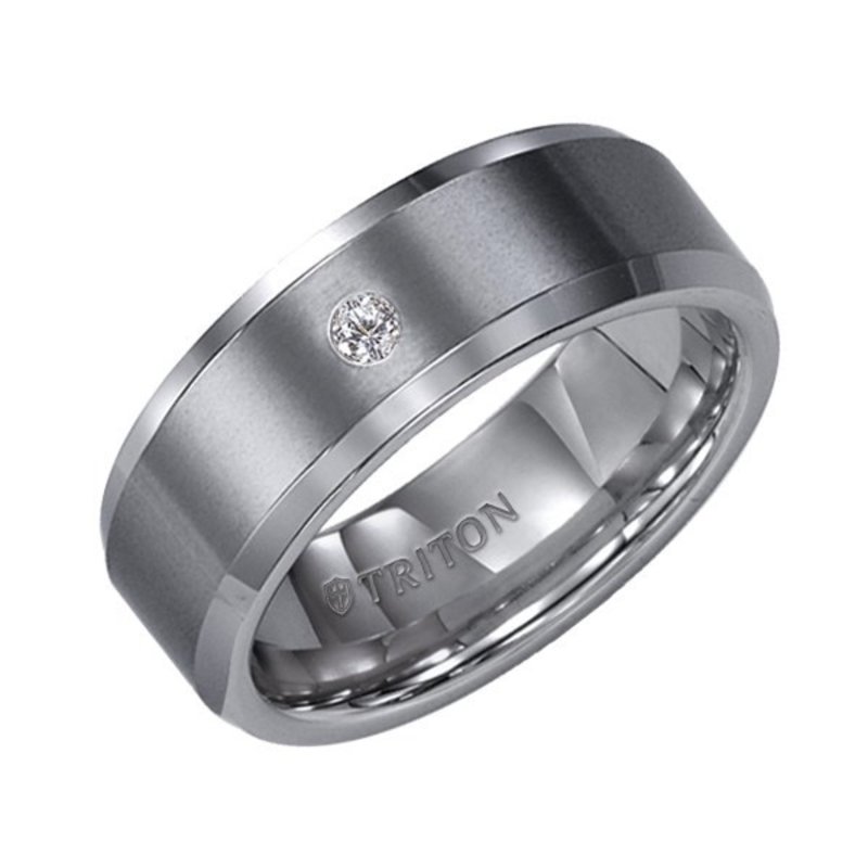 American Jewelry Tungsten 8mm .05ct Diamond Gents Triton Wedding Band (Size 10)