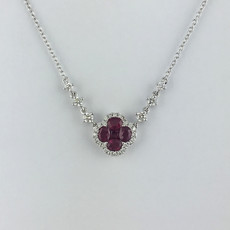 18k White Gold .92ctw Ruby & .36ctw Diamond Clover Necklace