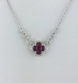 18k White Gold .92ctw Ruby & .36ctw Diamond Clover Necklace