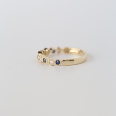 14k Yellow Gold .10ctw Diamond and .19ctw Blue Sapphire Milgrain Band