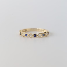 14k Yellow Gold .10ctw Diamond and .19ctw Blue Sapphire Milgrain Band