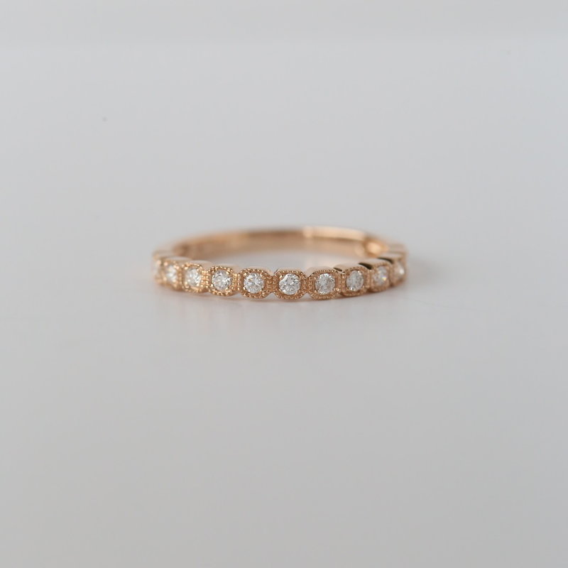 14k Rose Gold .18ctw Round Brilliant Diamond Milgrain Stackable Band