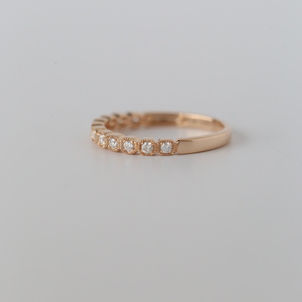 14k Rose Gold .18ctw Round Brilliant Diamond Milgrain Stackable Band