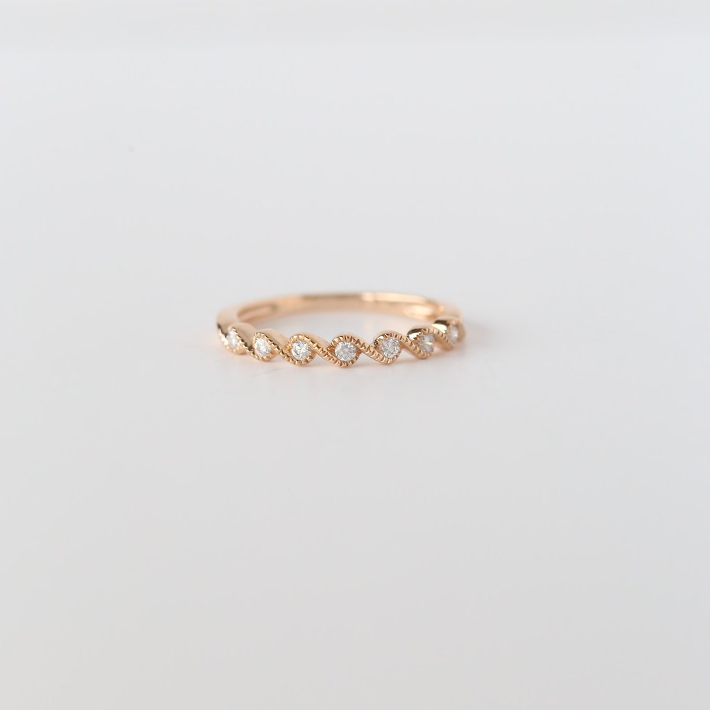 14k Rose Gold .15ctw Diamond Twisted Milgrain Stackable Band