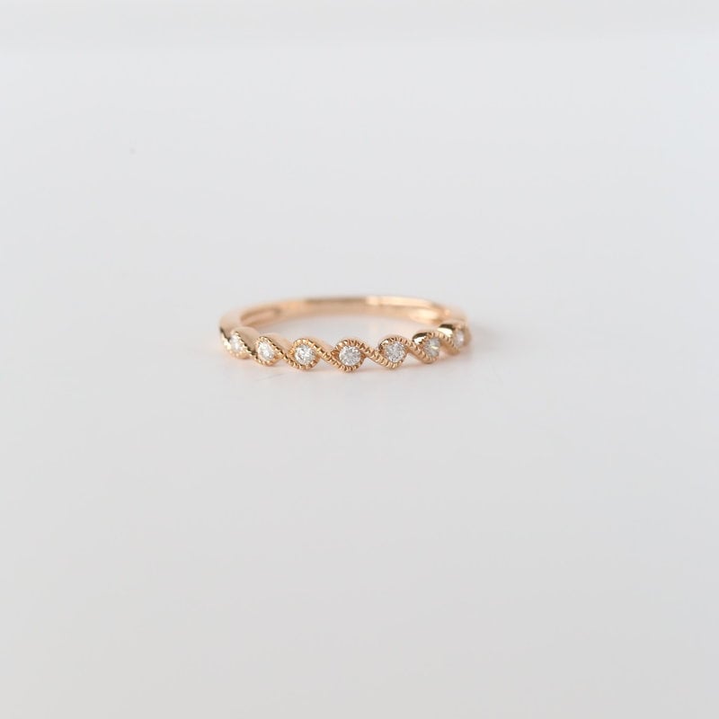 14k Rose Gold .15ctw Diamond Twisted Milgrain Stackable Band